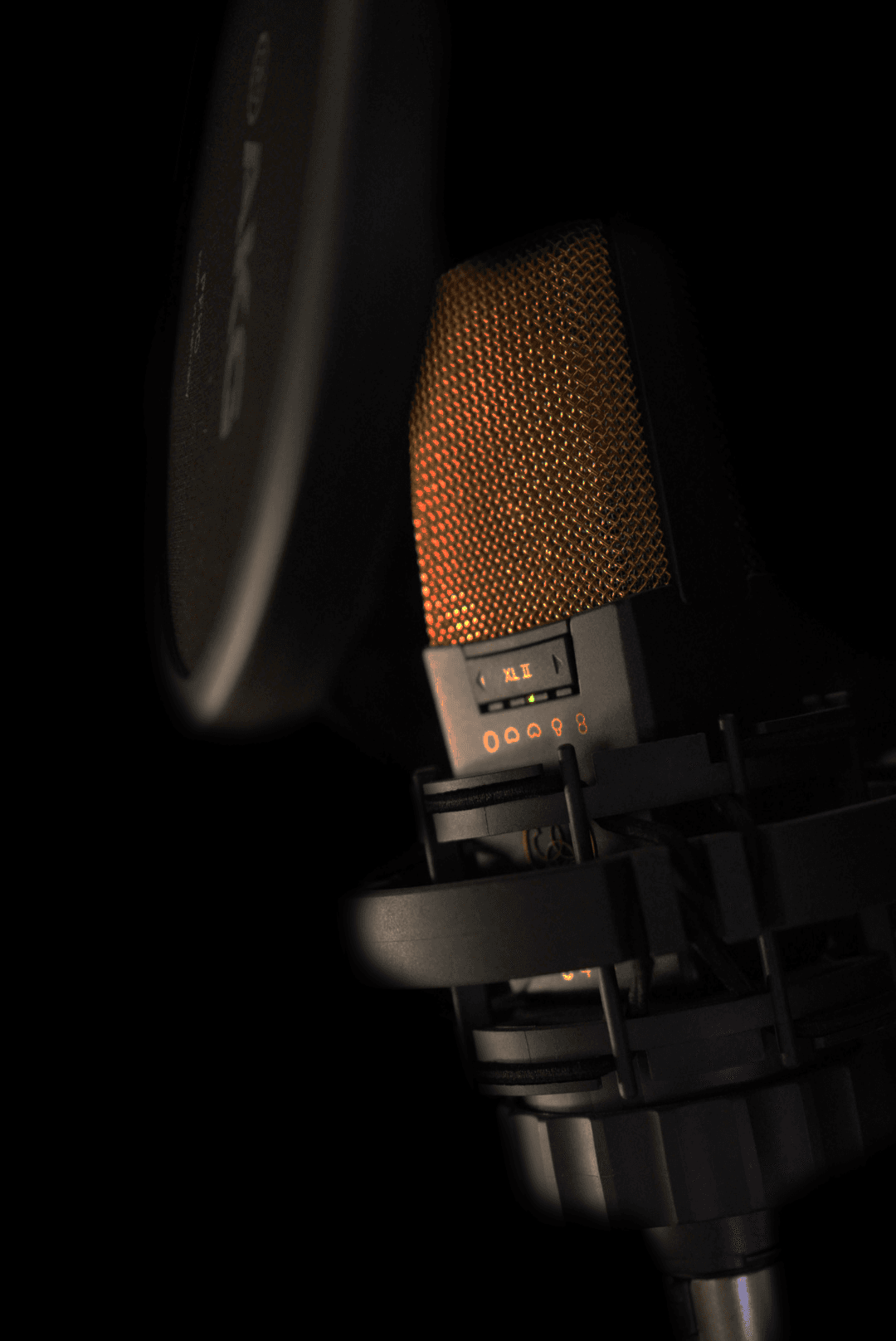 AKG C414 XLII microphone in close focus at MA Music Studio